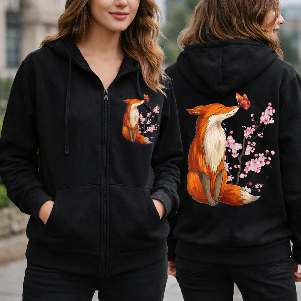 Fox Blossom Zip-Up Hoodie - Truly Yours