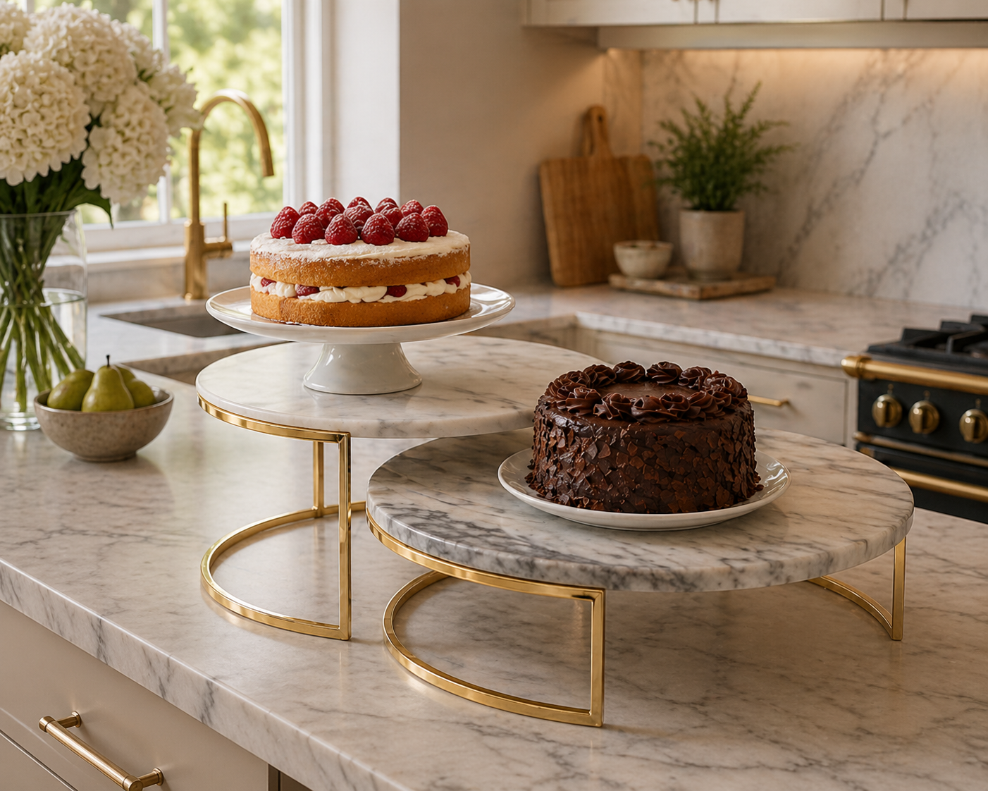 Premier Housewares Set of 2 White Marble Cake Stands