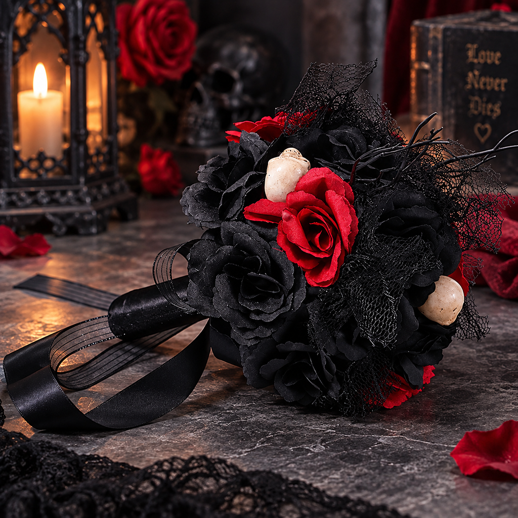 Gothic Skull & Rose Bouquet