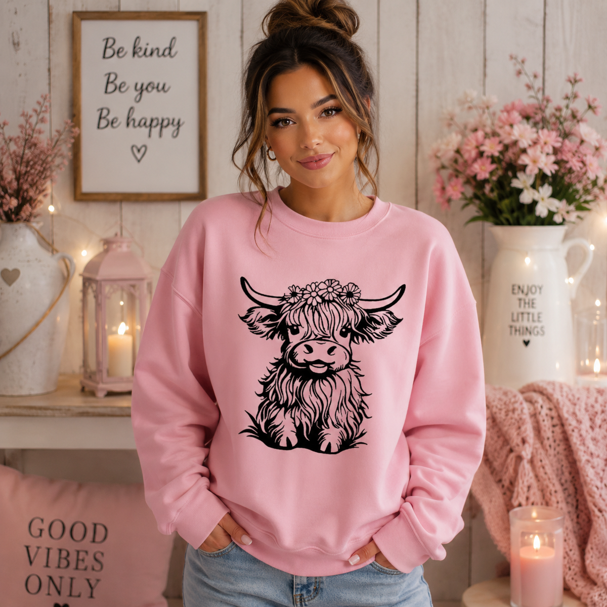 Floral Highland Cow Print Sweatshirt