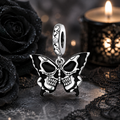 925 Sterling Silver Gothic Skull Butterfly Charm