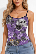 Gothic Skull & Floral Print Cami Top – Purple - Truly Yours