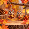 Cute Autumn Hedgehog 2D Acrylic Drop Earrings – Woodland Design