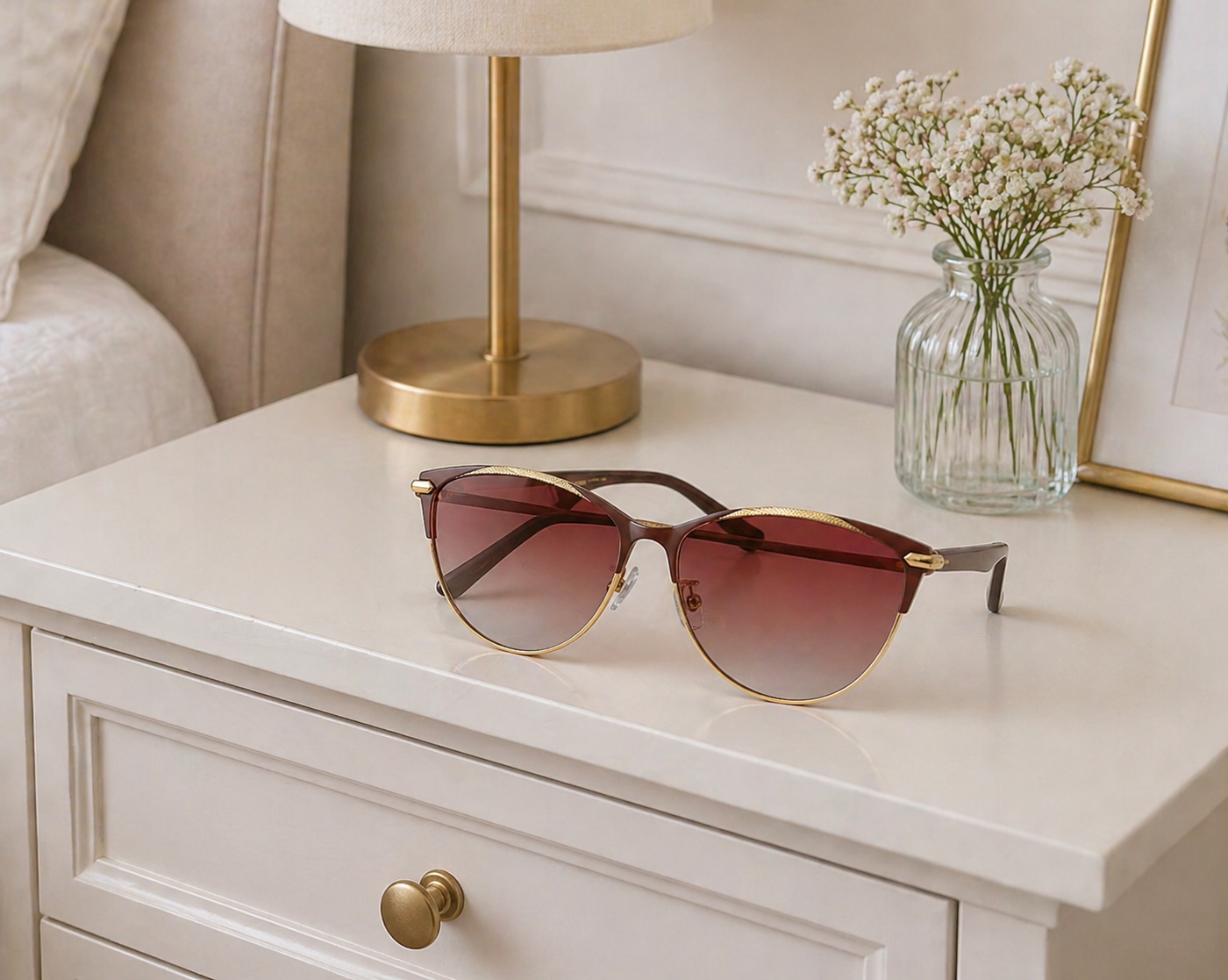 Women's Cat-Eye Sunglasses - Brown Gradient Lens with Gold Metal Trim - Truly Yours