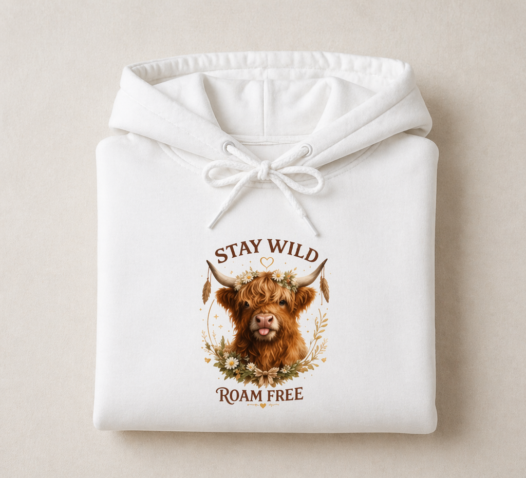 Stay Wild, Roam Free Highland Cow Hoodie - Various Colours - Truly Yours