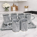 Crushed Diamond Crystal-Filled Mugs, Set of 6 - Silver Glass Encased Coffee Cups (300ml) - Truly Yours