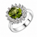 Peridot Birthstone Halo Ring – Elegant Green Crystal Statement Ring