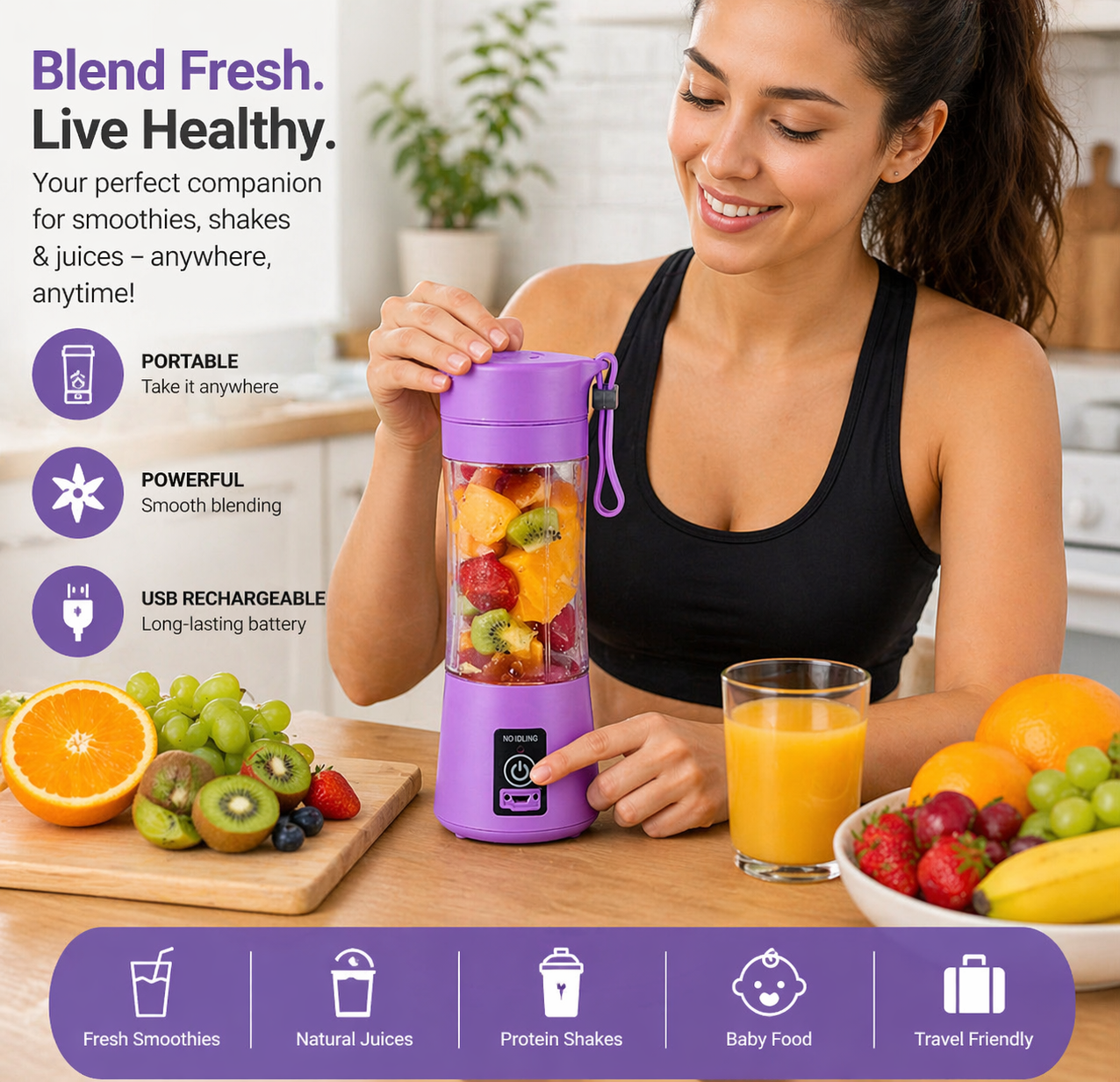 380ml USB Rechargeable Electric Fruit Juicer – Portable Smoothie Maker & Blender Bottle - Truly Yours