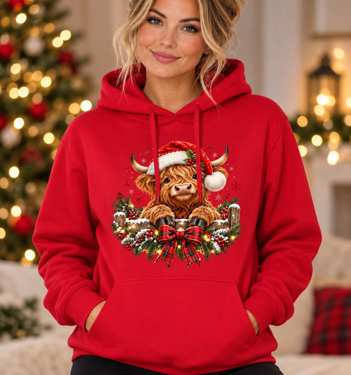 Christmas Highland Cow Hoodie