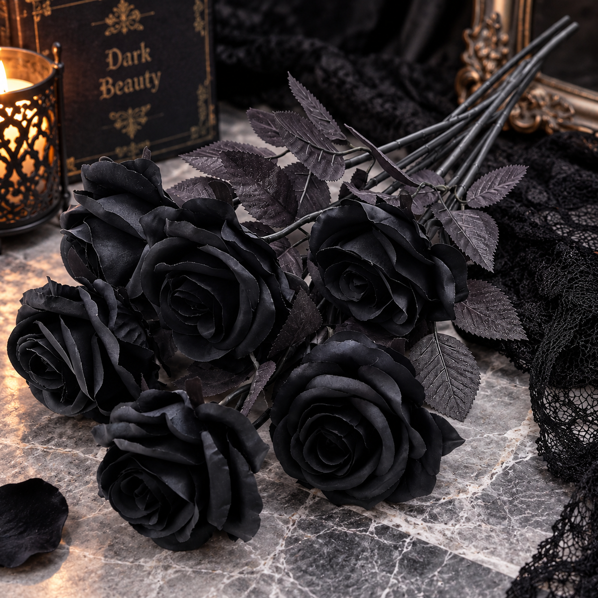 Black Gothic Rose Bouquet – 5 Pieces