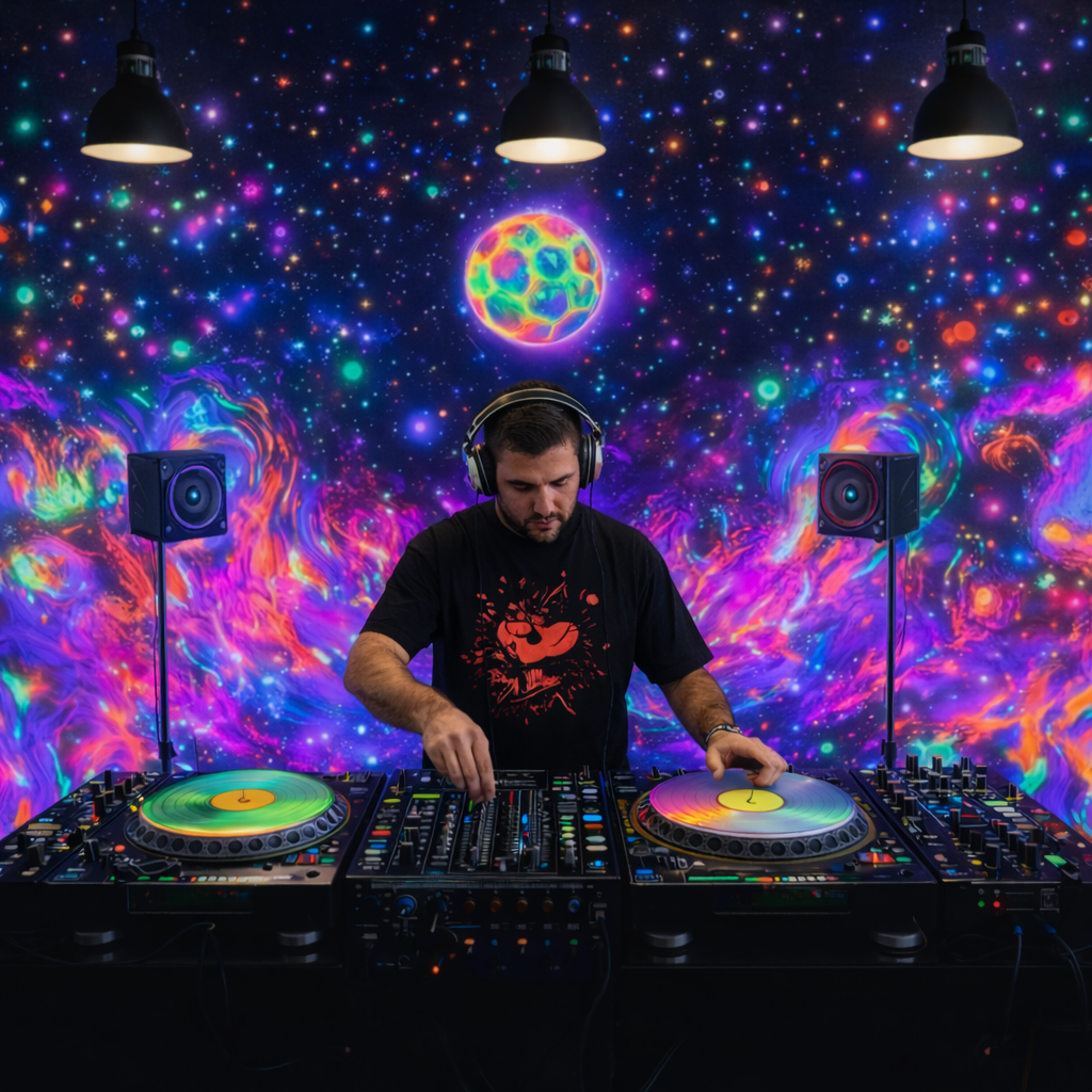 Cosmic DJ Neon Backdrop - 270x180cm - Truly Yours