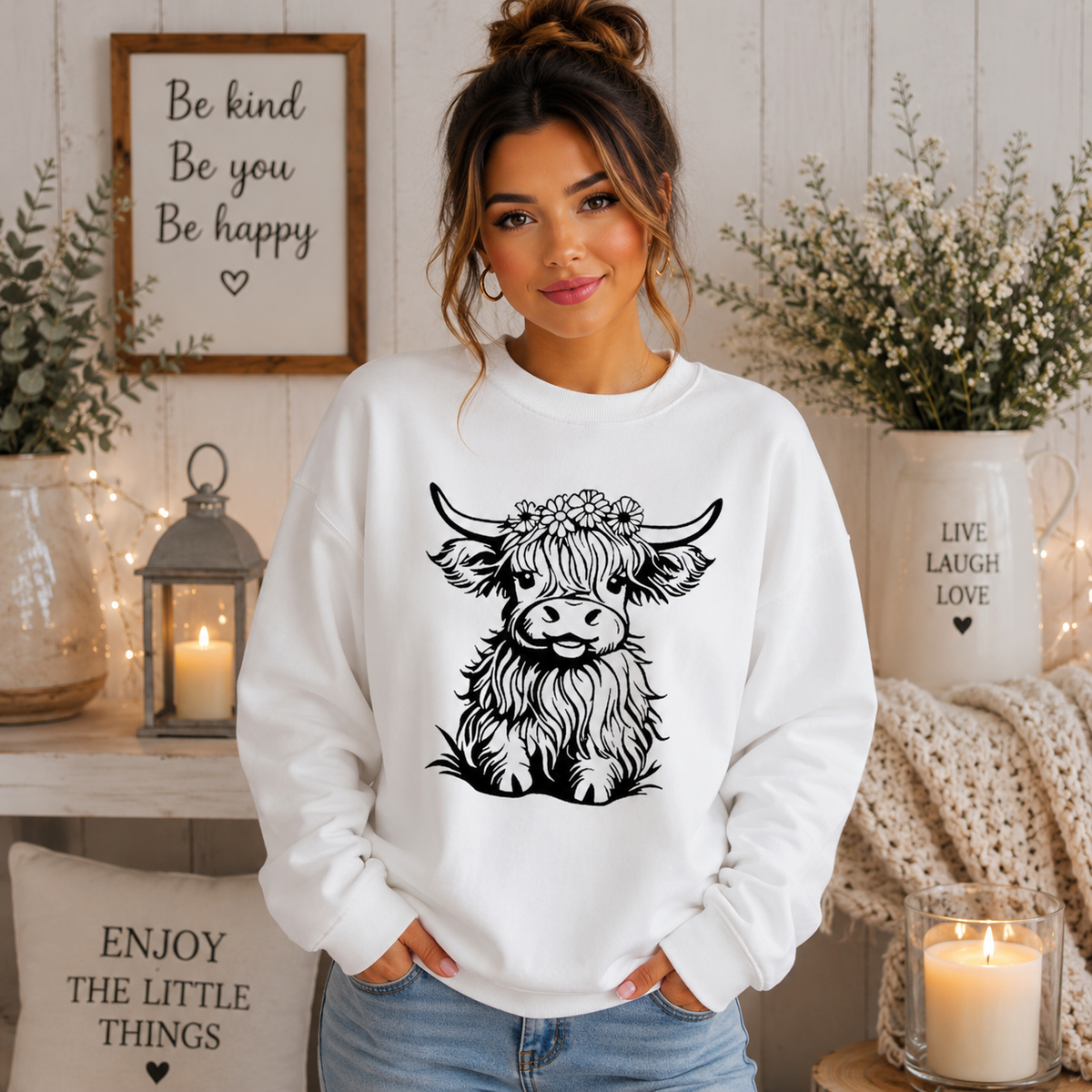 Floral Highland Cow Print Sweatshirt