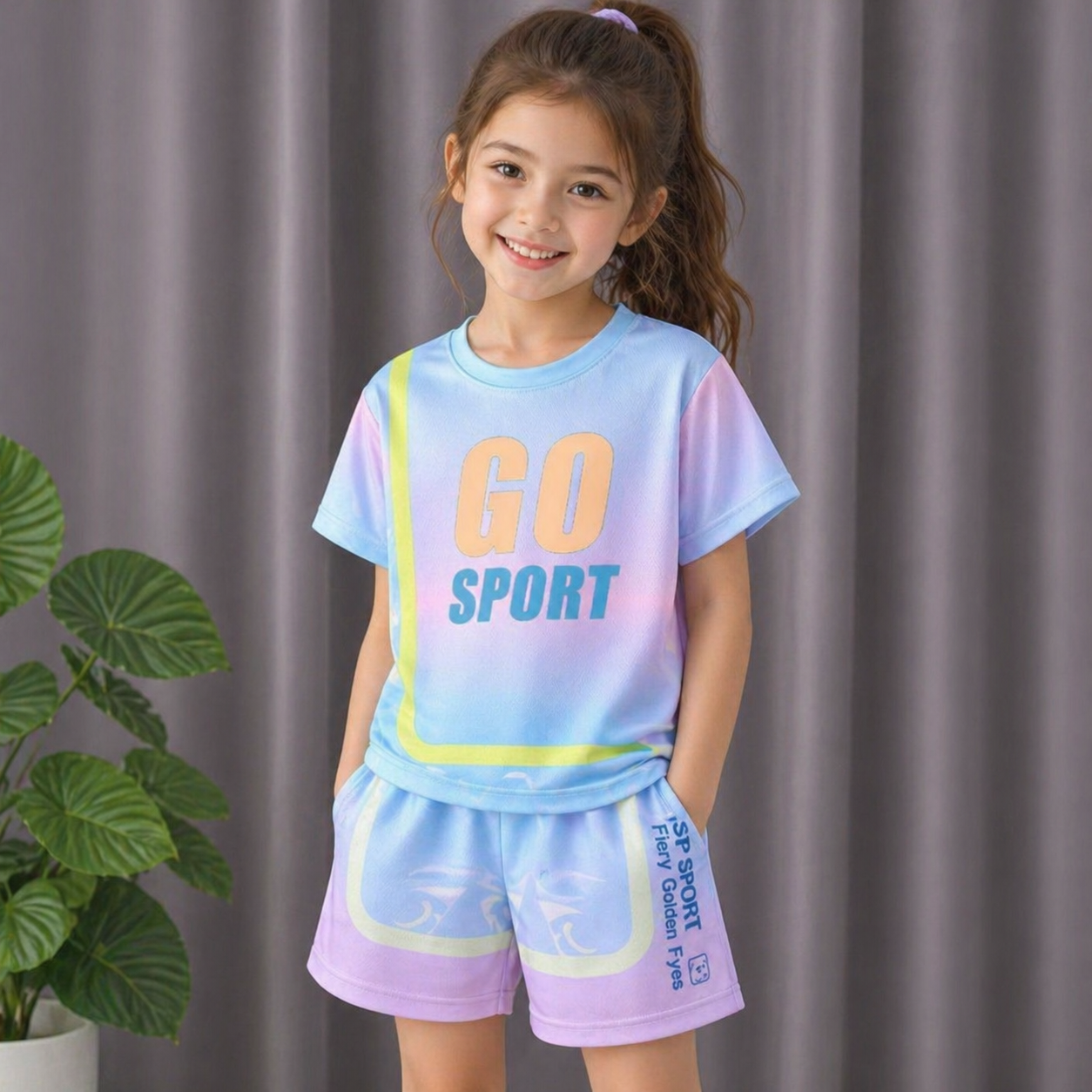 Kids' Short Sleeve Sports Outfit - Gradient Print T-Shirt & Shorts Set - Truly Yours