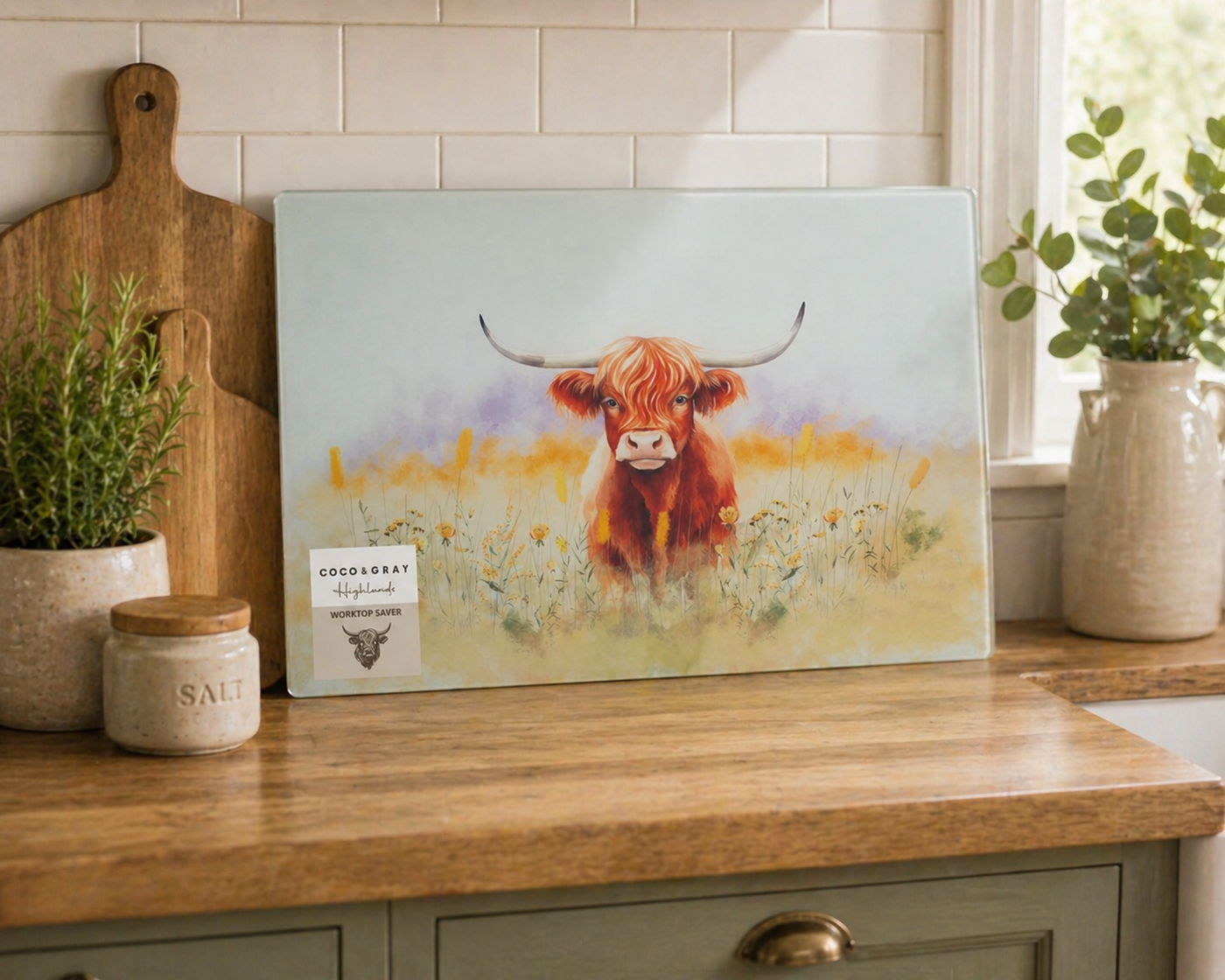 Highland Cow Glass Worktop Saver - Truly Yours