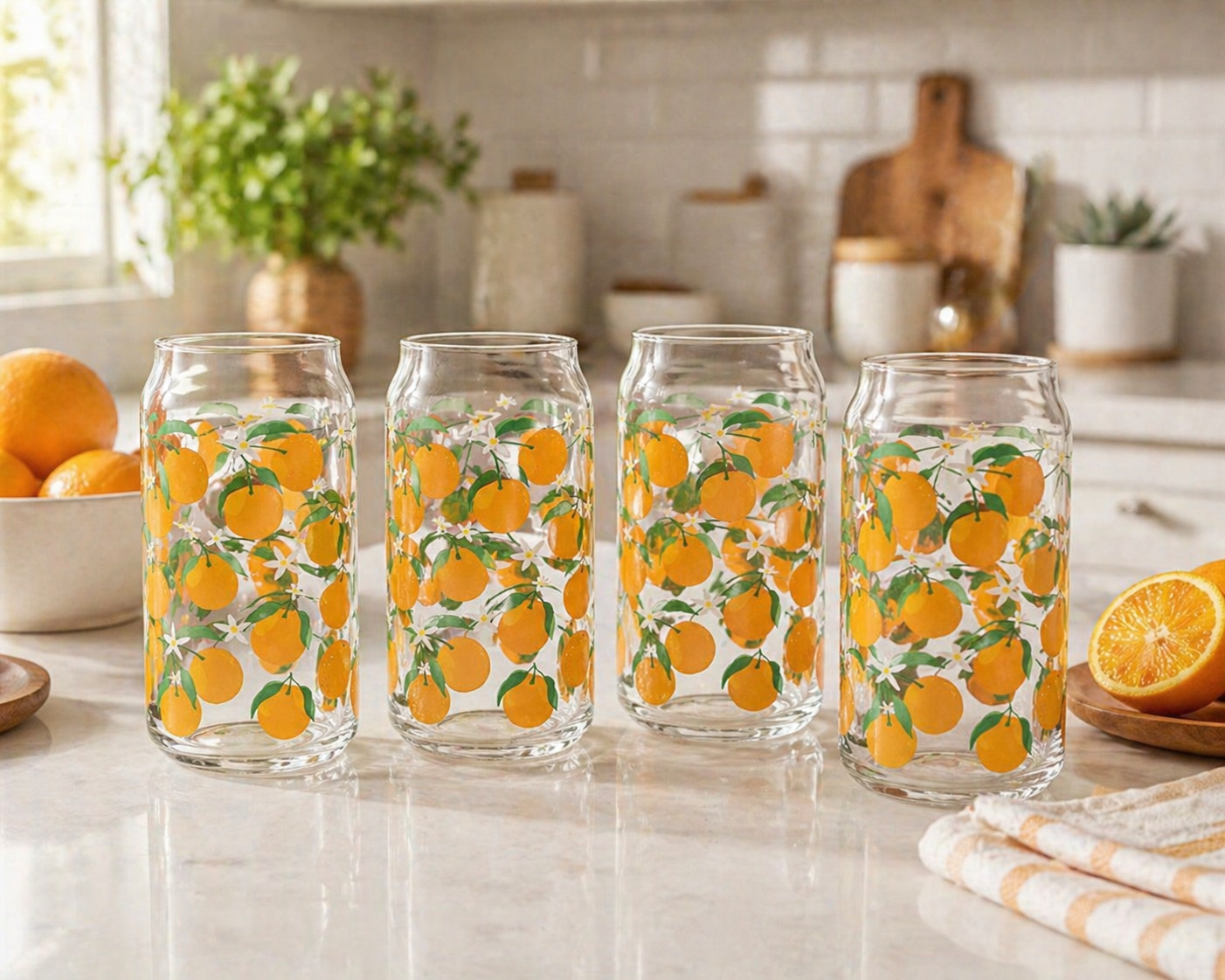 Orange Print Can Glass