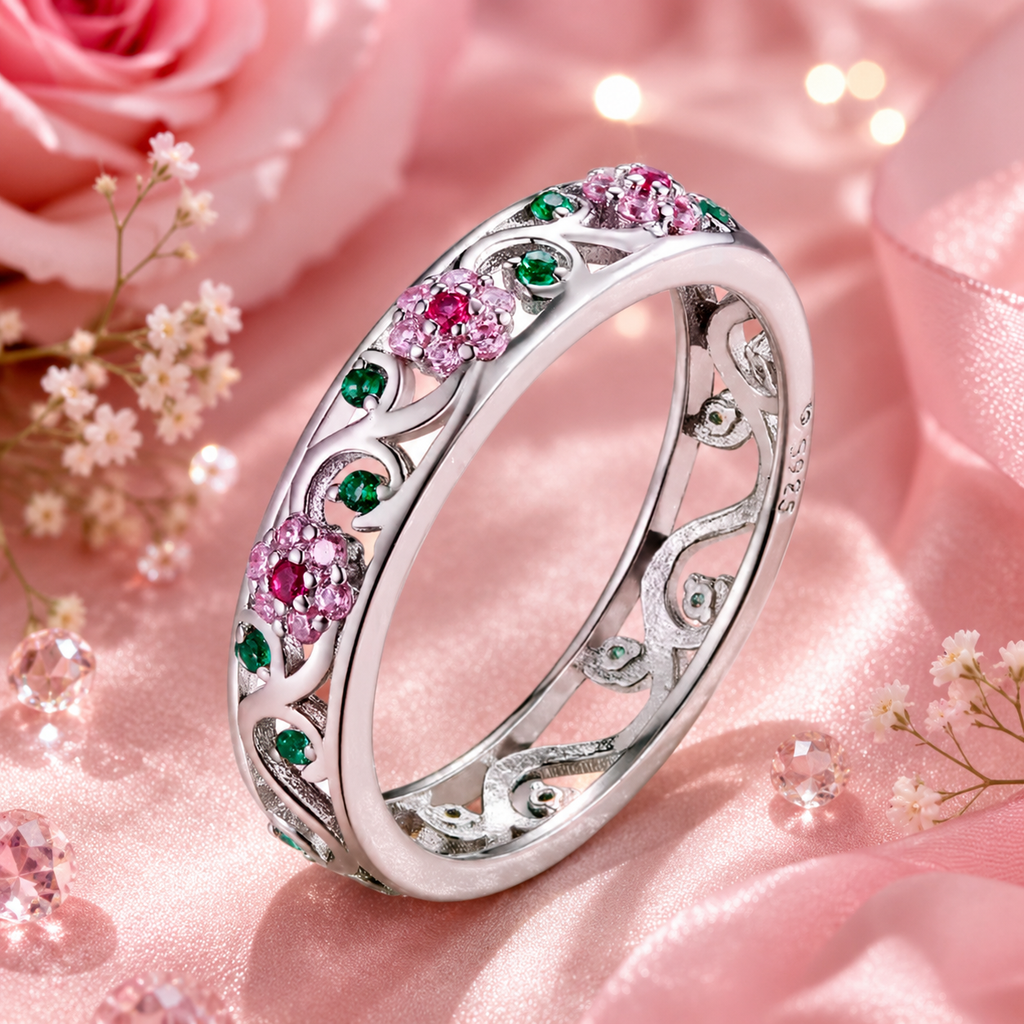 Floral CZ Sterling Silver Ring