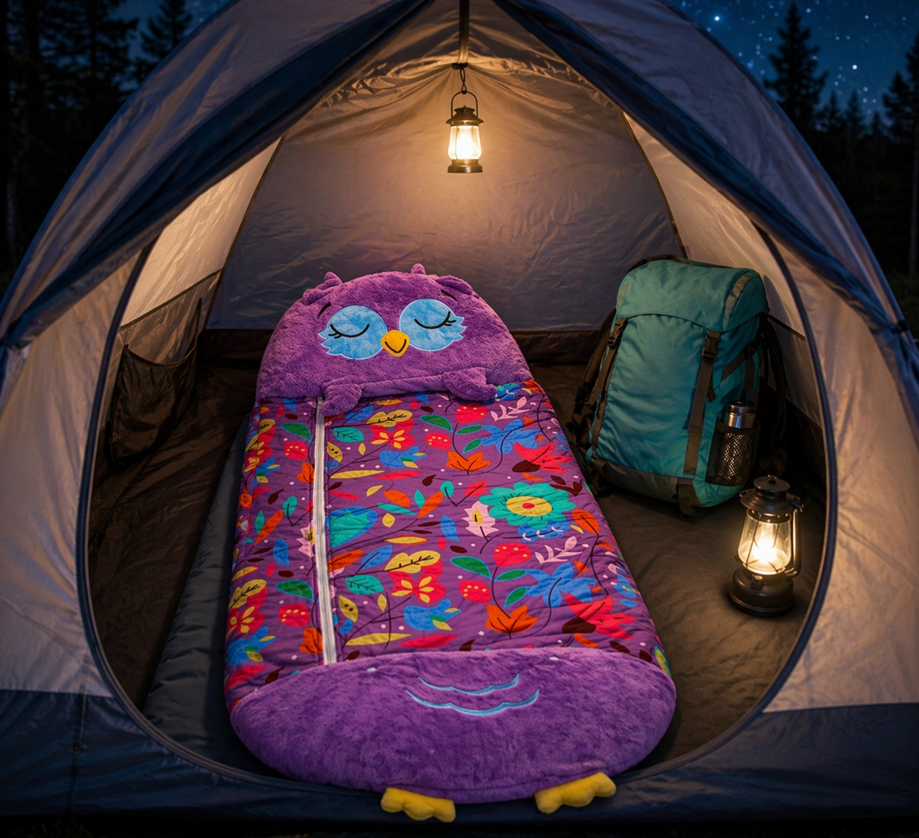 Cute Owl Kids Sleeping Bag – Soft Plush Foldable Nap Mat with Pillow