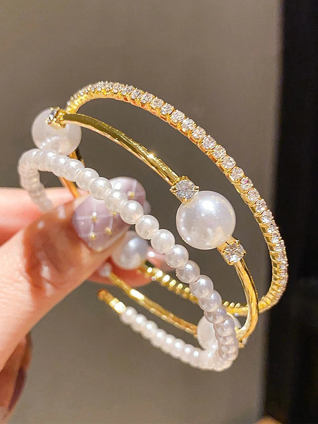 Imitation Pearl & Rhinestone Layered Bracelet - Truly Yours