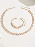 Elegant Rose Gold, silver or gold Leaf Link Necklace & Bracelet Set – Sparkling Zircon Jewellery Collection - Truly Yours