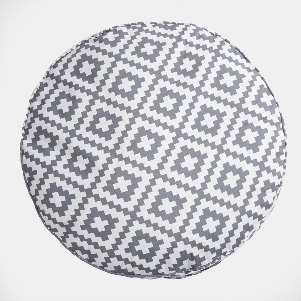 Indoor/Outdoor Round Geometric Filled Cushion - Grey In Cushion