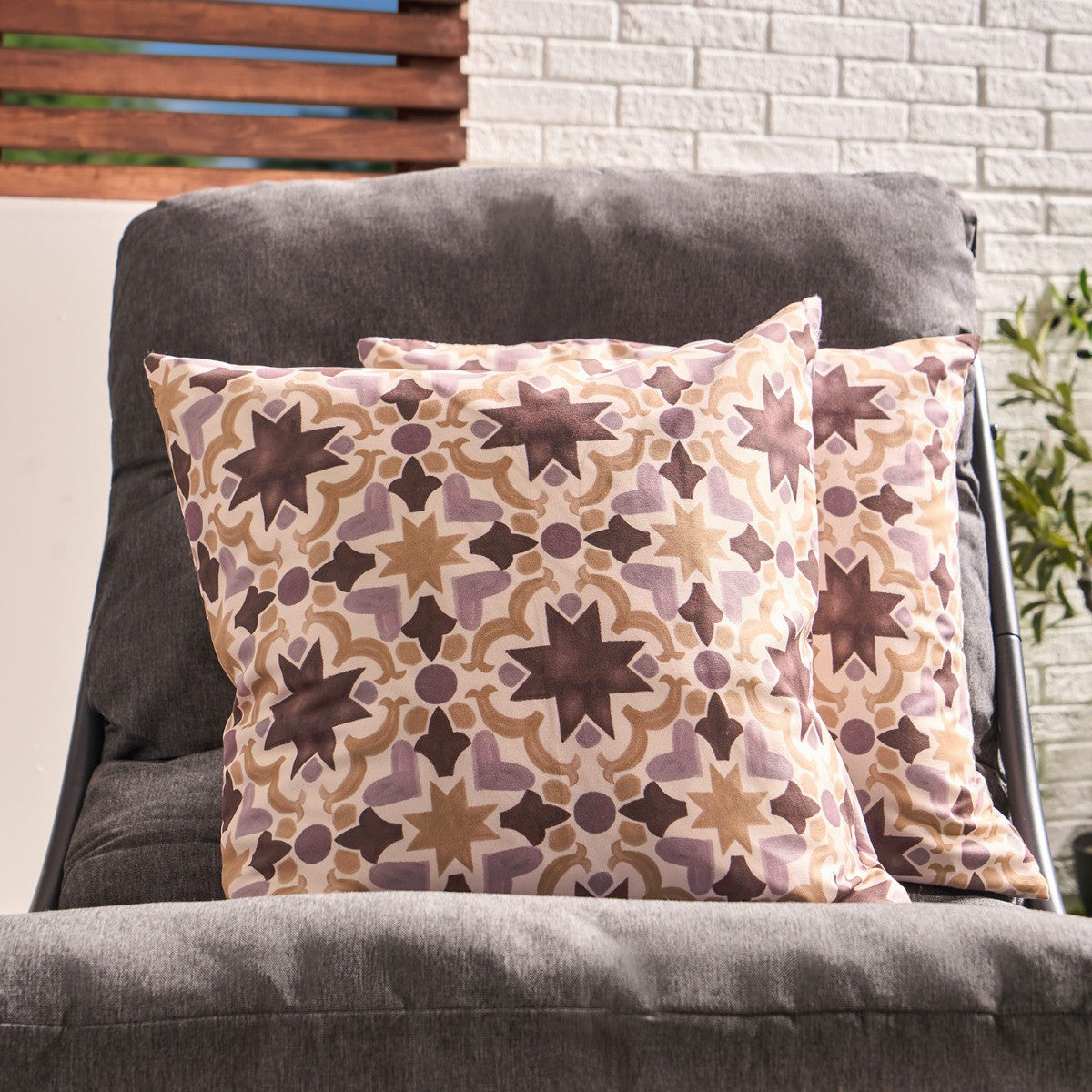 Indoor/Outdoor Tile Print Cushion Covers - Natural