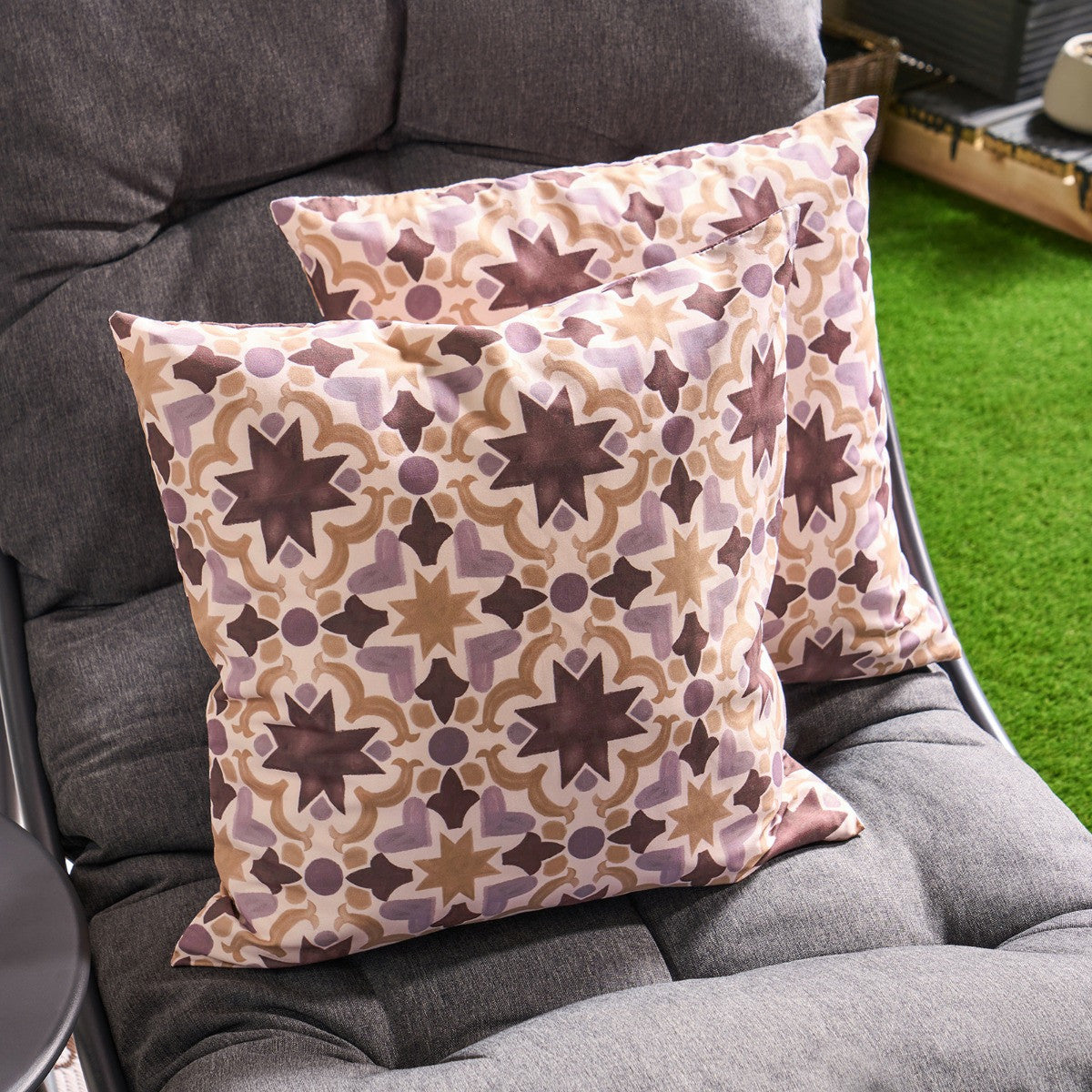 Indoor/Outdoor Tile Print Cushion Covers - Natural