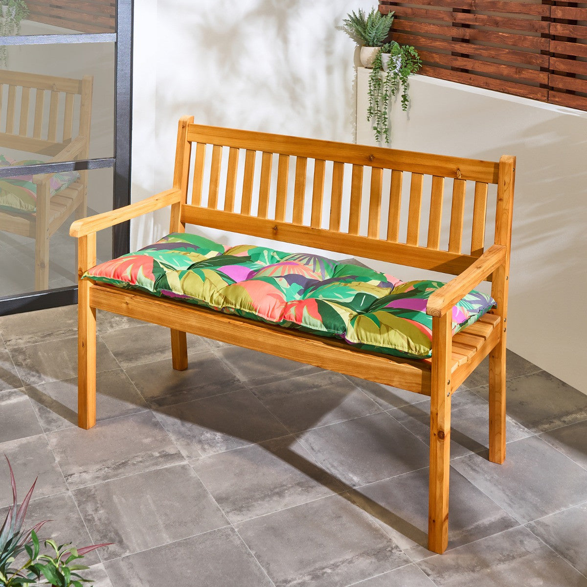 2-Seater Indoor/Outdoor Palm Print Bench Pad - Green - Truly Yours
