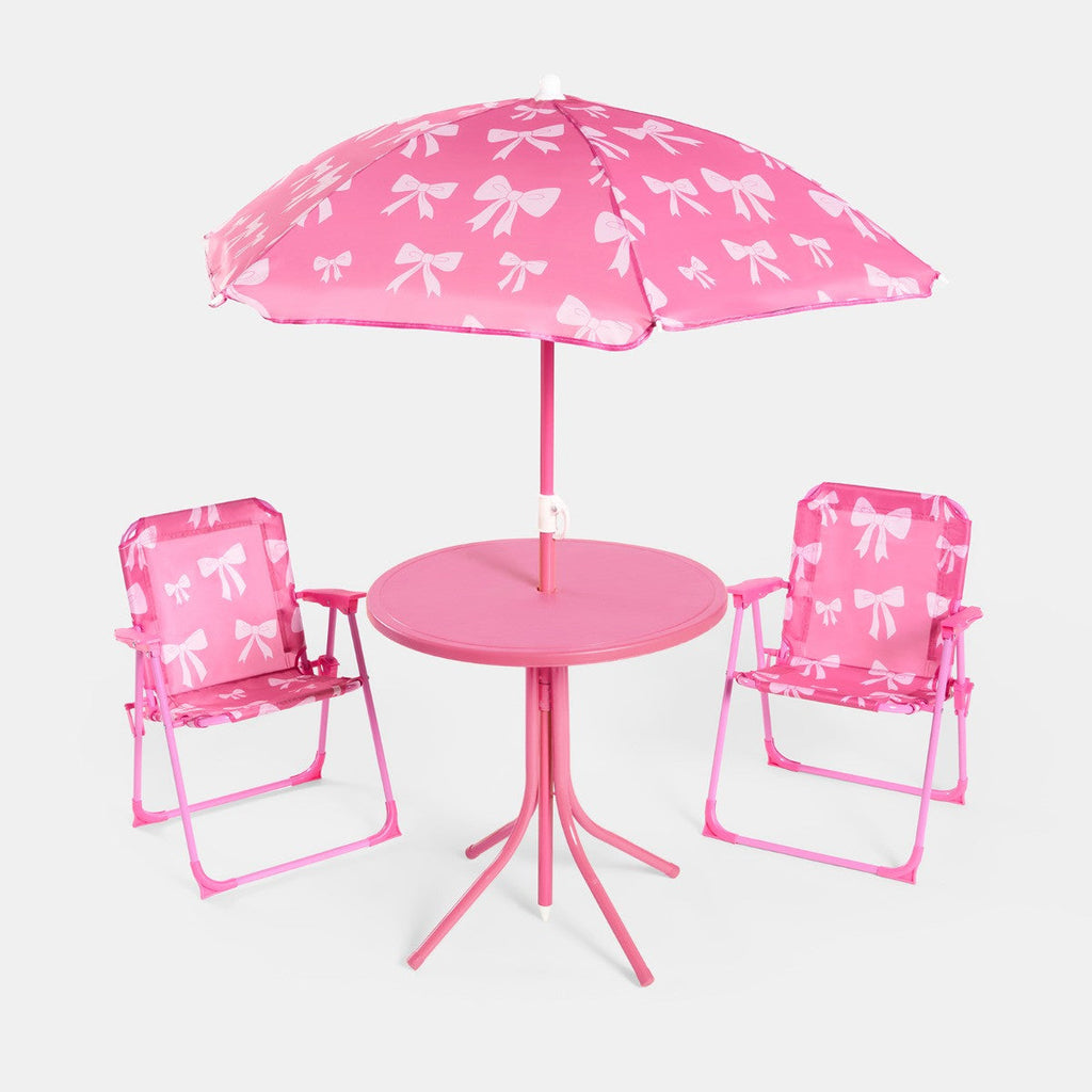Kids Bow Print Bistro Set with Parasol - Hot Pink Bistro set