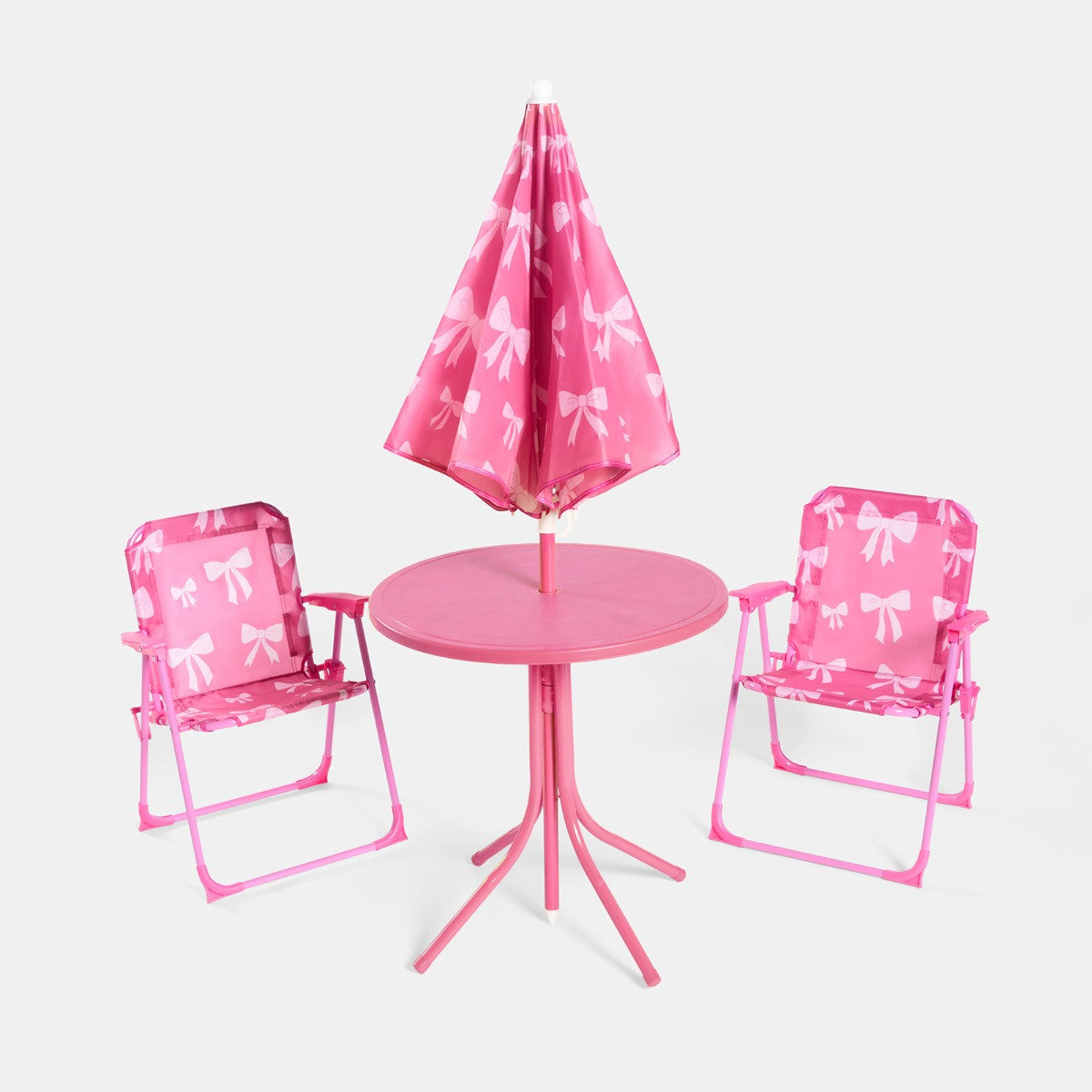 Kids Bow Print Bistro Set with Parasol - Hot Pink Bistro set