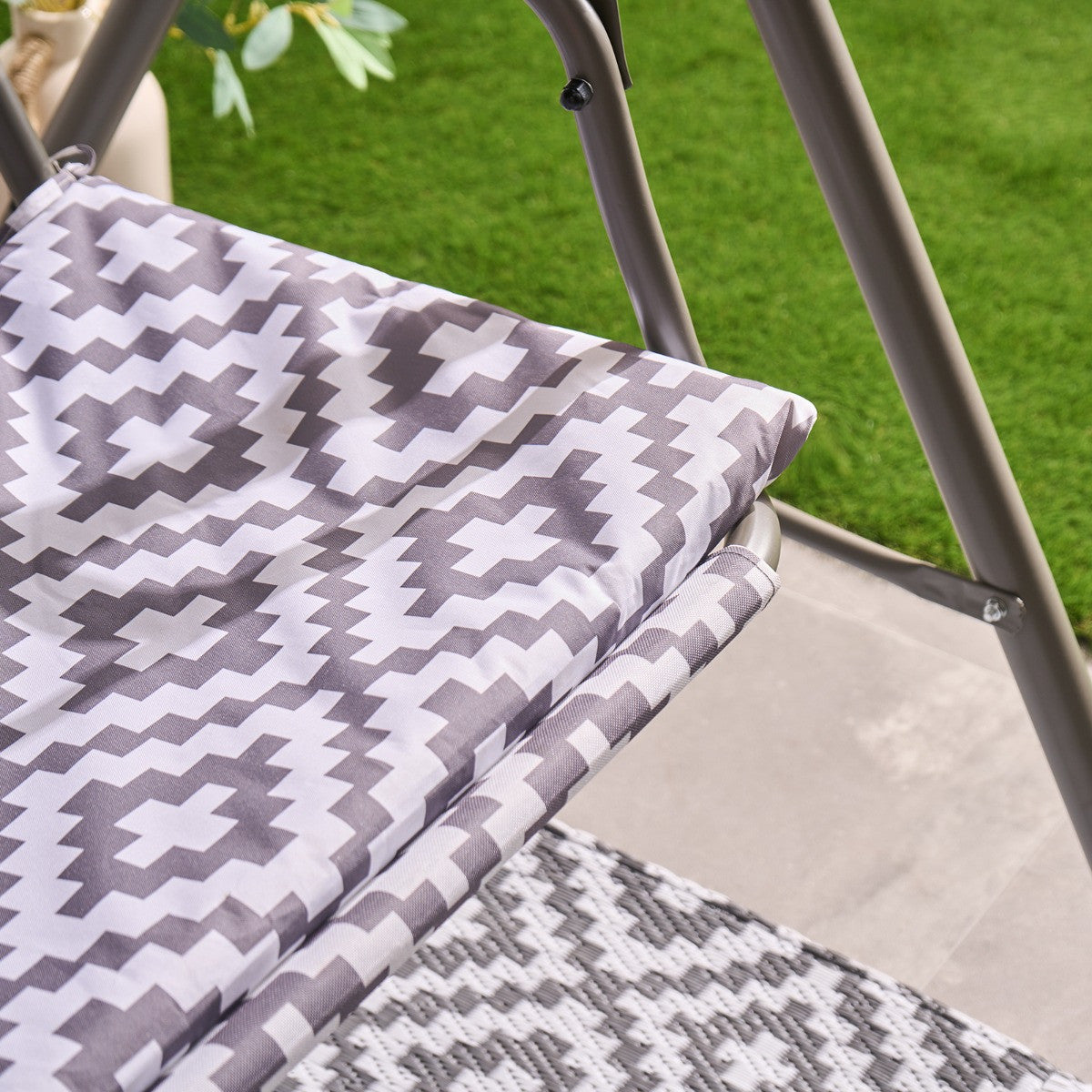 Geometric 3 Seater Swing Bench With Canopy - Grey - Truly Yours