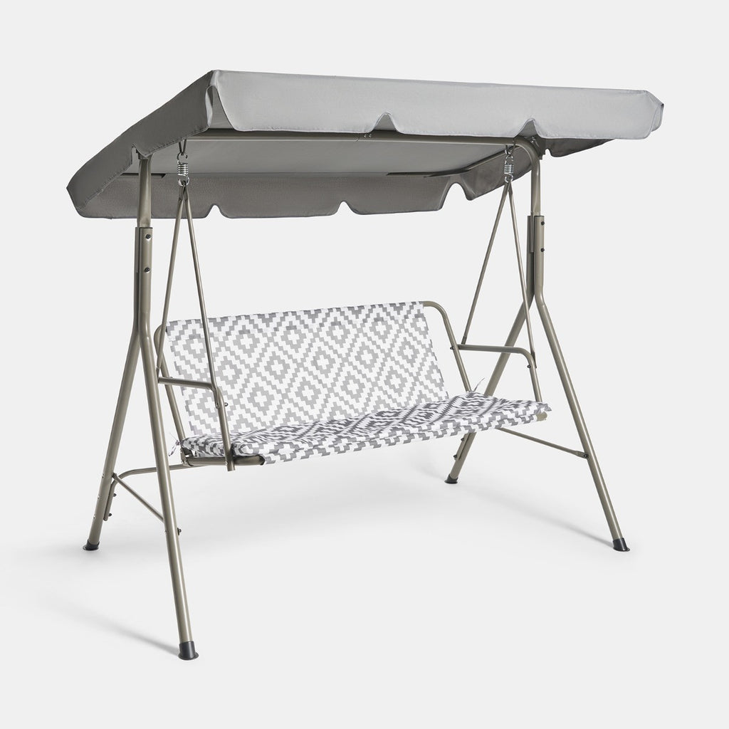 Geometric 3 Seater Swing Bench With Canopy - Grey - Truly Yours