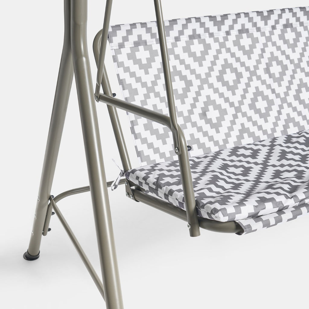 Geometric 3 Seater Swing Bench With Canopy - Grey - Truly Yours