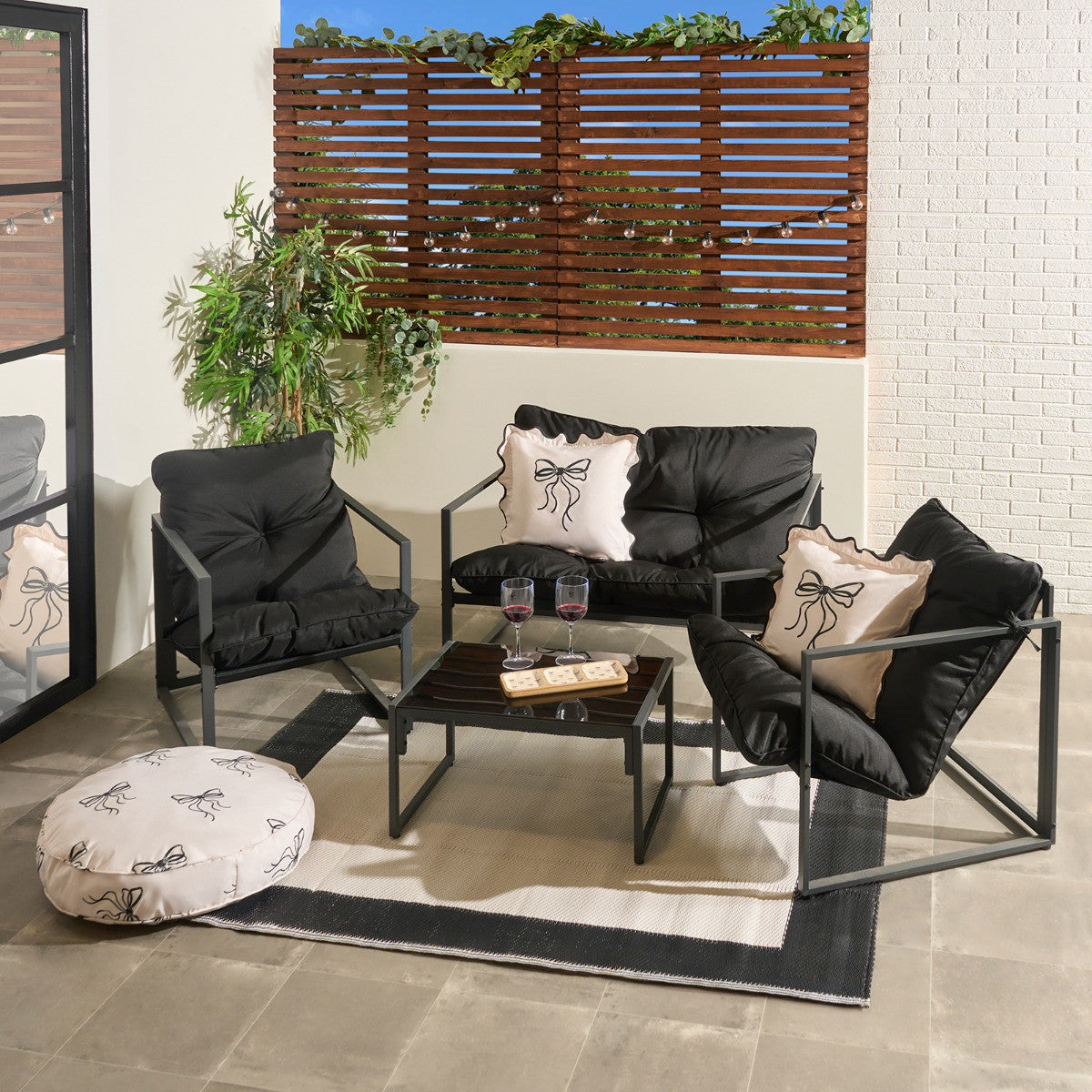 Miami 4 Seater Outdoor Lounger Set - Black