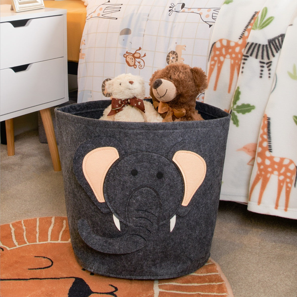 Elephant Felt Storage Basket - Charcoal