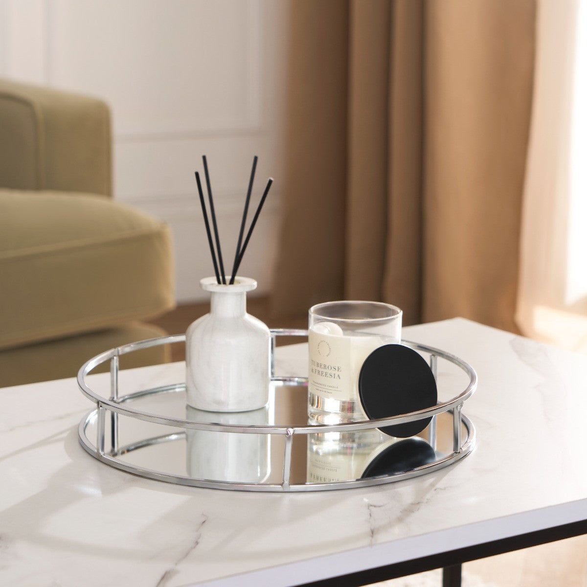 Round Mirrored Tray - Silver - Truly Yours