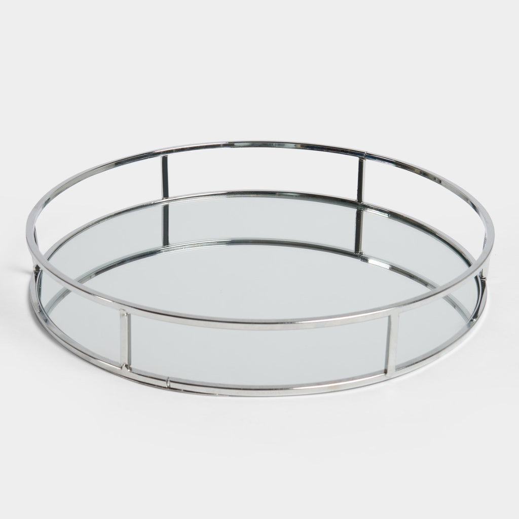 Round Mirrored Tray - Silver - Truly Yours