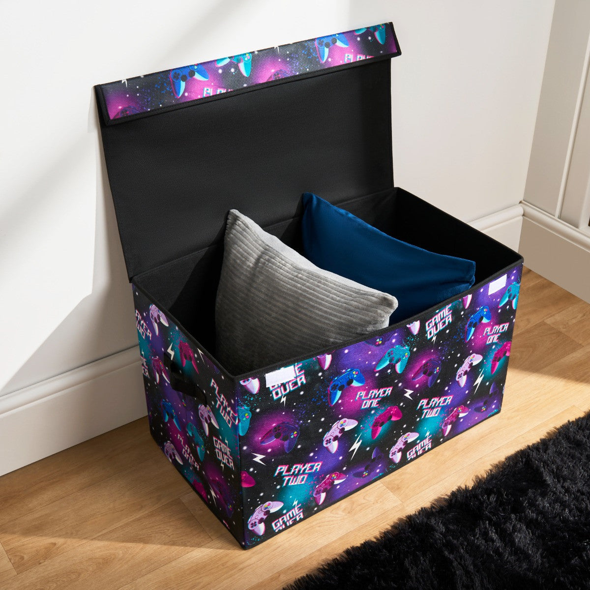Gaming Large Collapsible Storage Box with Lid - Neon Storage