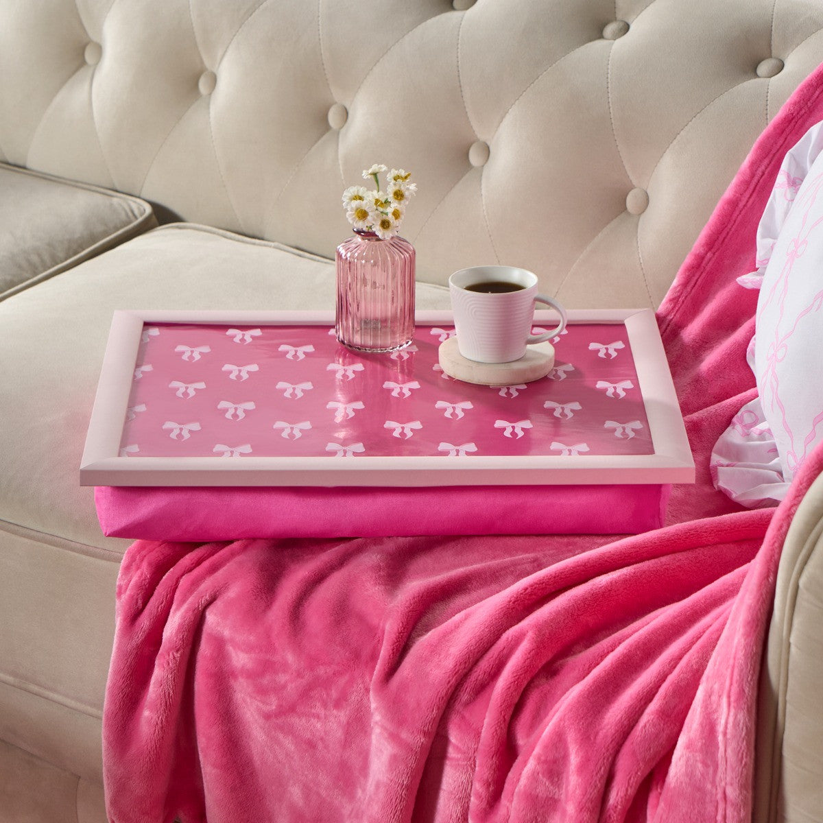 Bow Print Lap Tray - Hot Pink