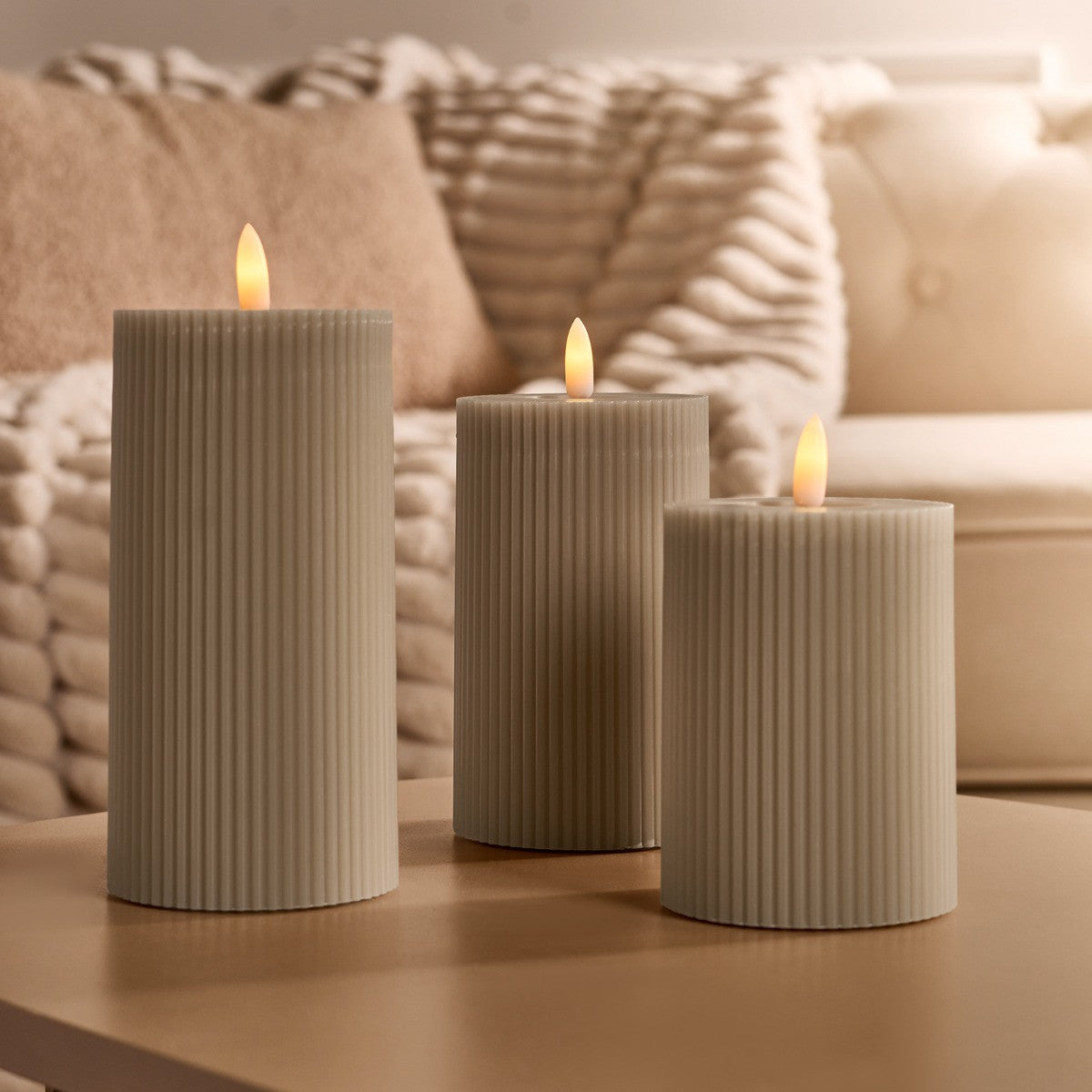 LED Ribbed Candles - 3 Pack Various Colours - Truly Yours