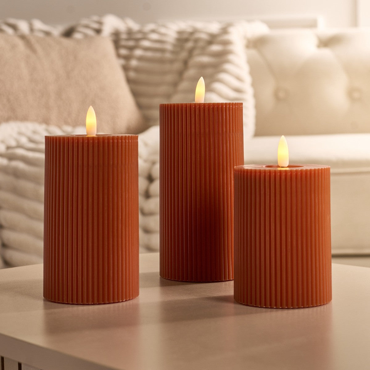 LED Ribbed Candles - 3 Pack Various Colours - Truly Yours