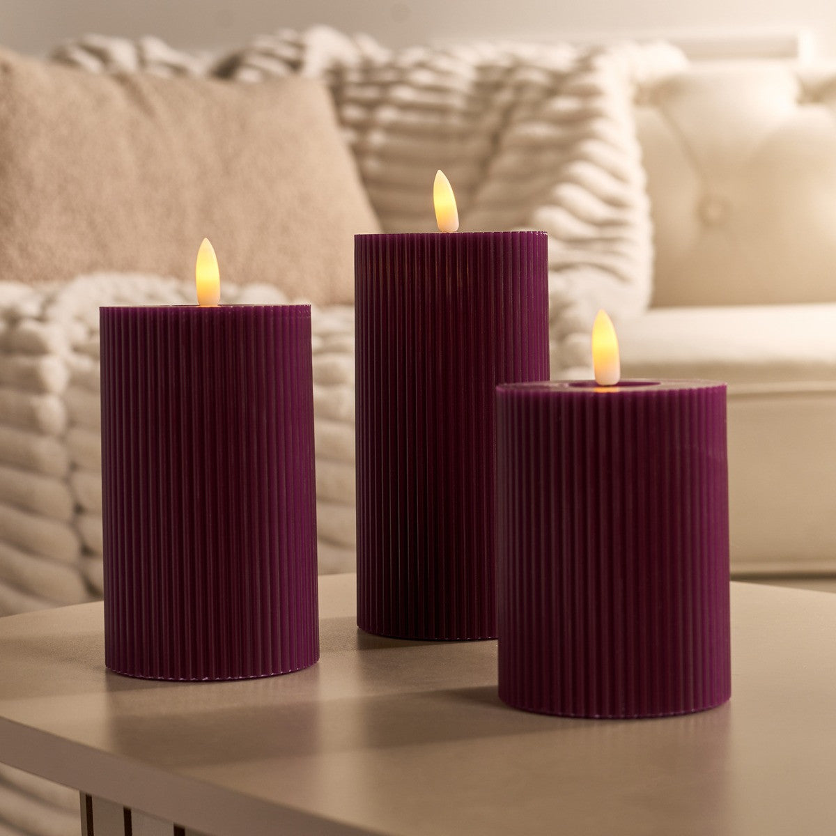 LED Ribbed Candles - 3 Pack Various Colours - Truly Yours