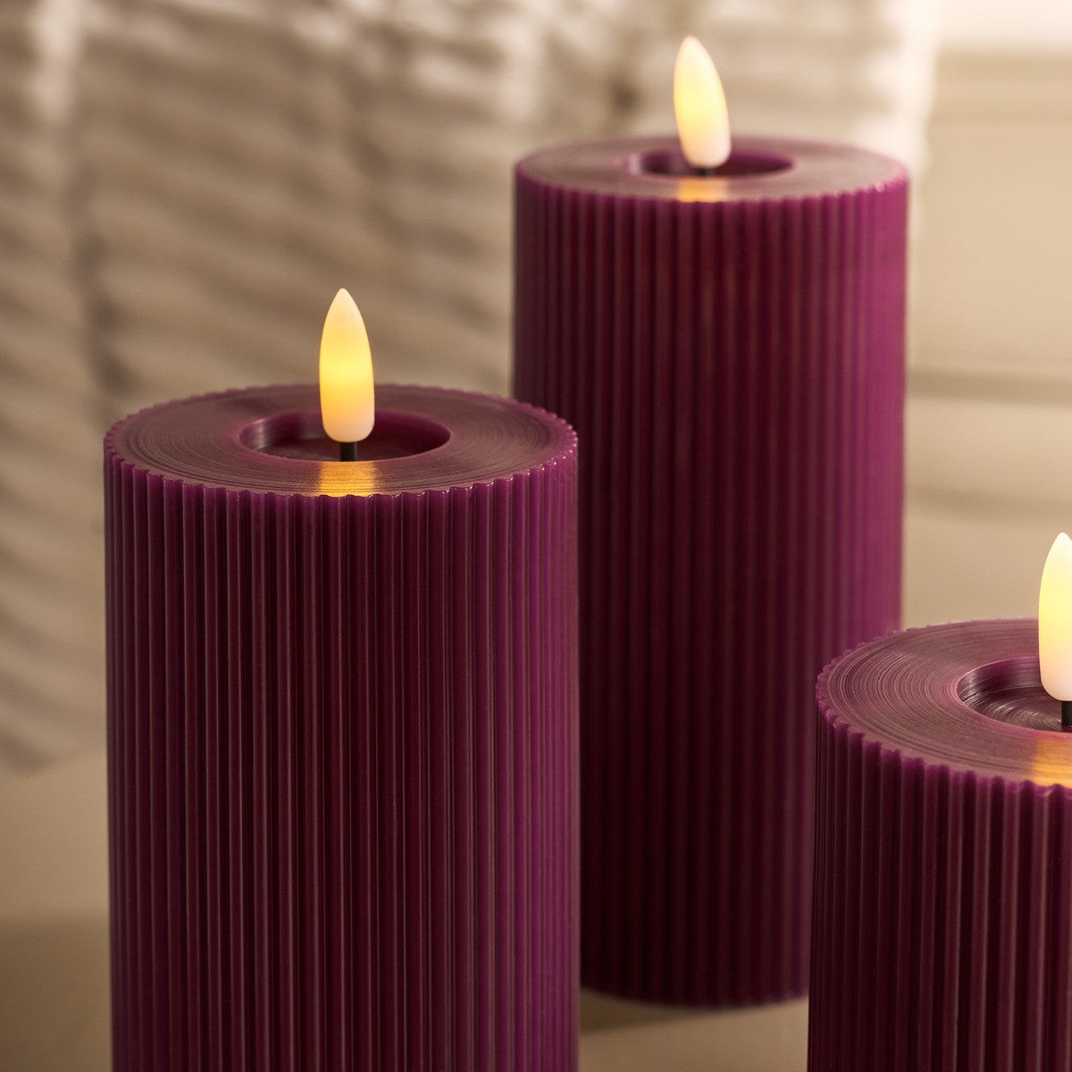 LED Ribbed Candles - 3 Pack Various Colours