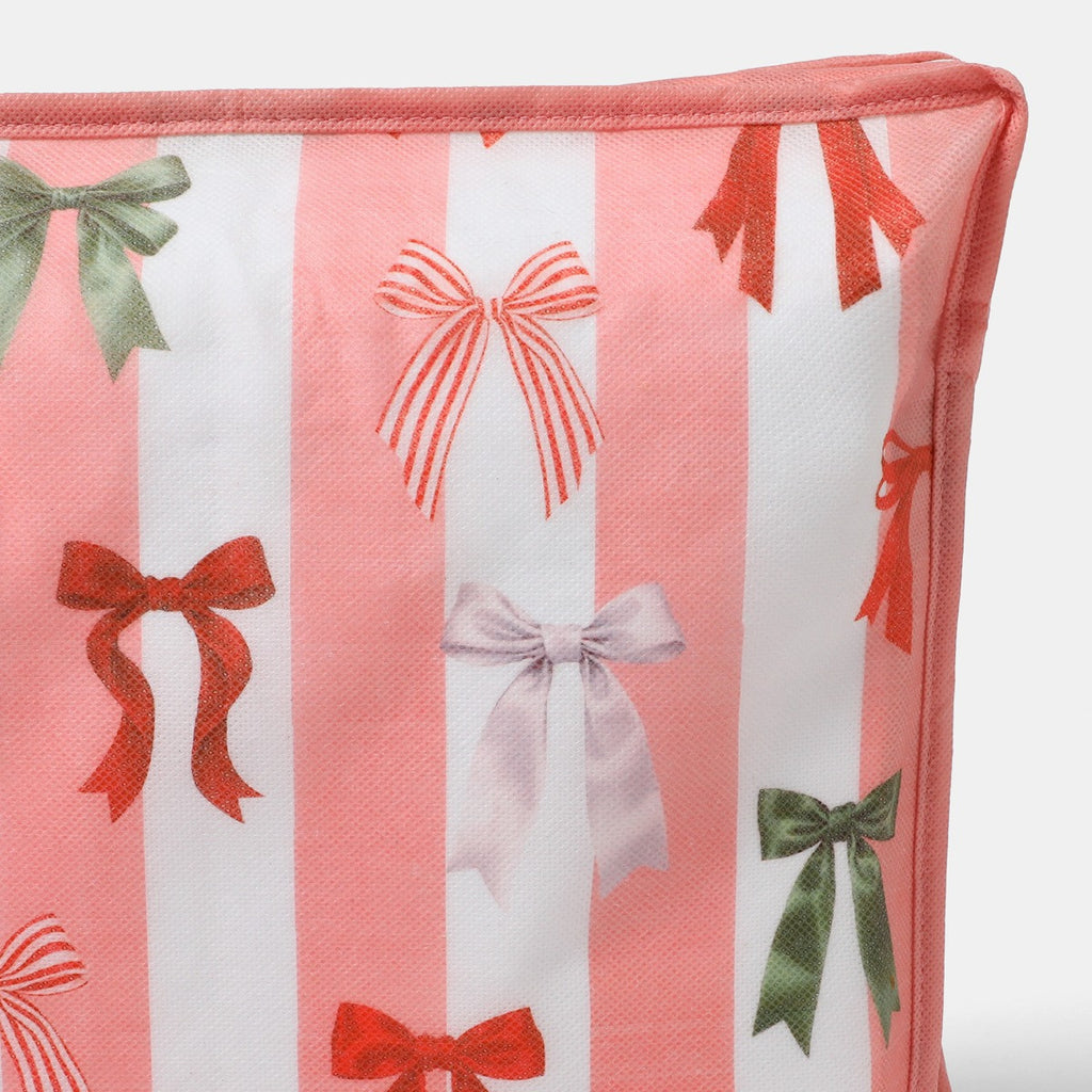 Multi Bow Stripe Christmas Wrap Storage Bag - Pink/White
