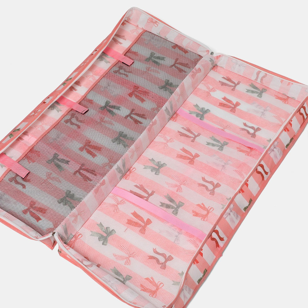 Multi Bow Stripe Christmas Wrap Storage Bag - Pink/White
