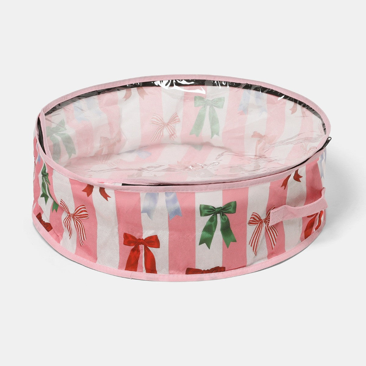 Multi Bow Stripe Christmas Wreath Storage Bag - Pink/White