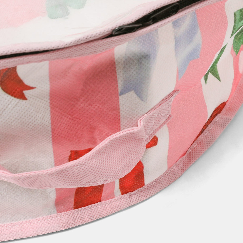 Multi Bow Stripe Christmas Wreath Storage Bag - Pink/White