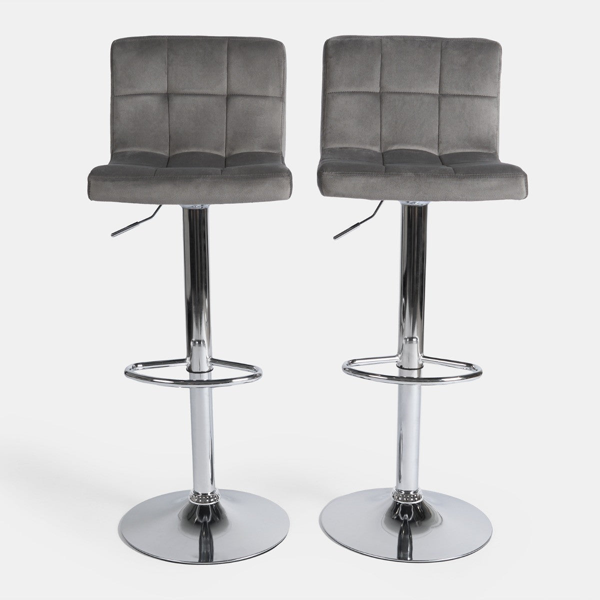 Set of 2 Adjustable Velvet Bar Stools - Grey - Truly Yours