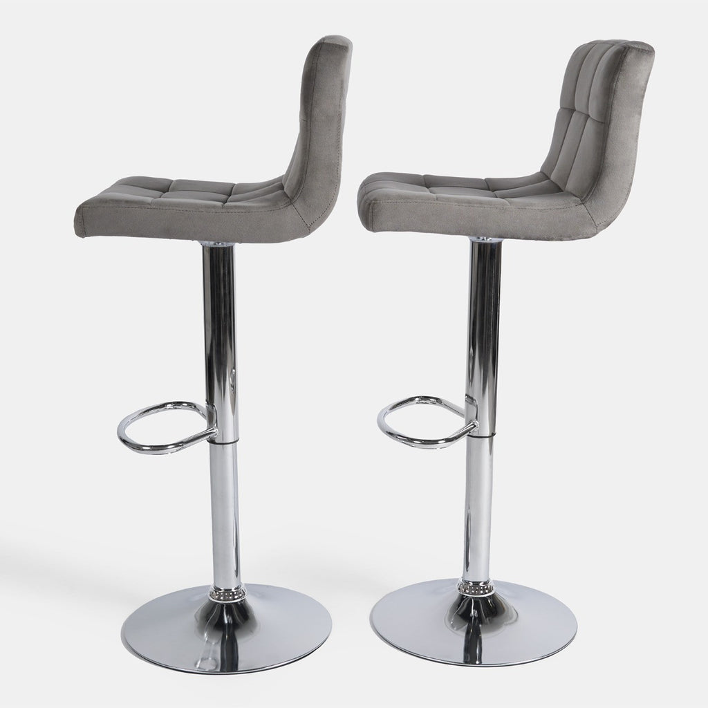 Set of 2 Adjustable Velvet Bar Stools - Grey - Truly Yours