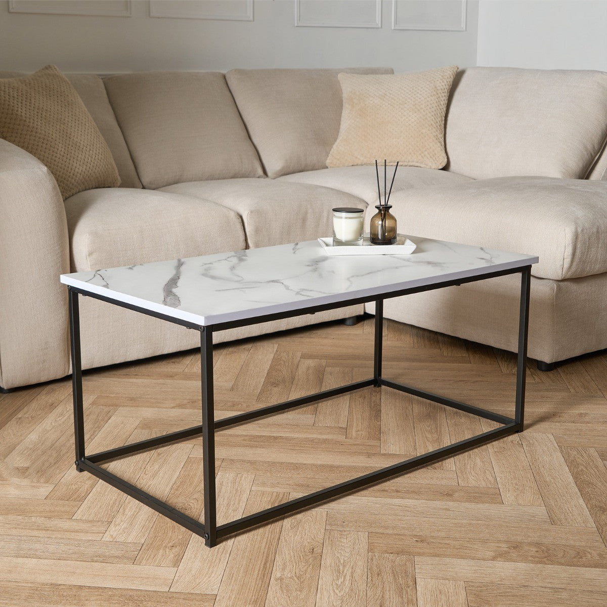 Manhattan Marble Effect Rectangle Coffee Table - Black/White