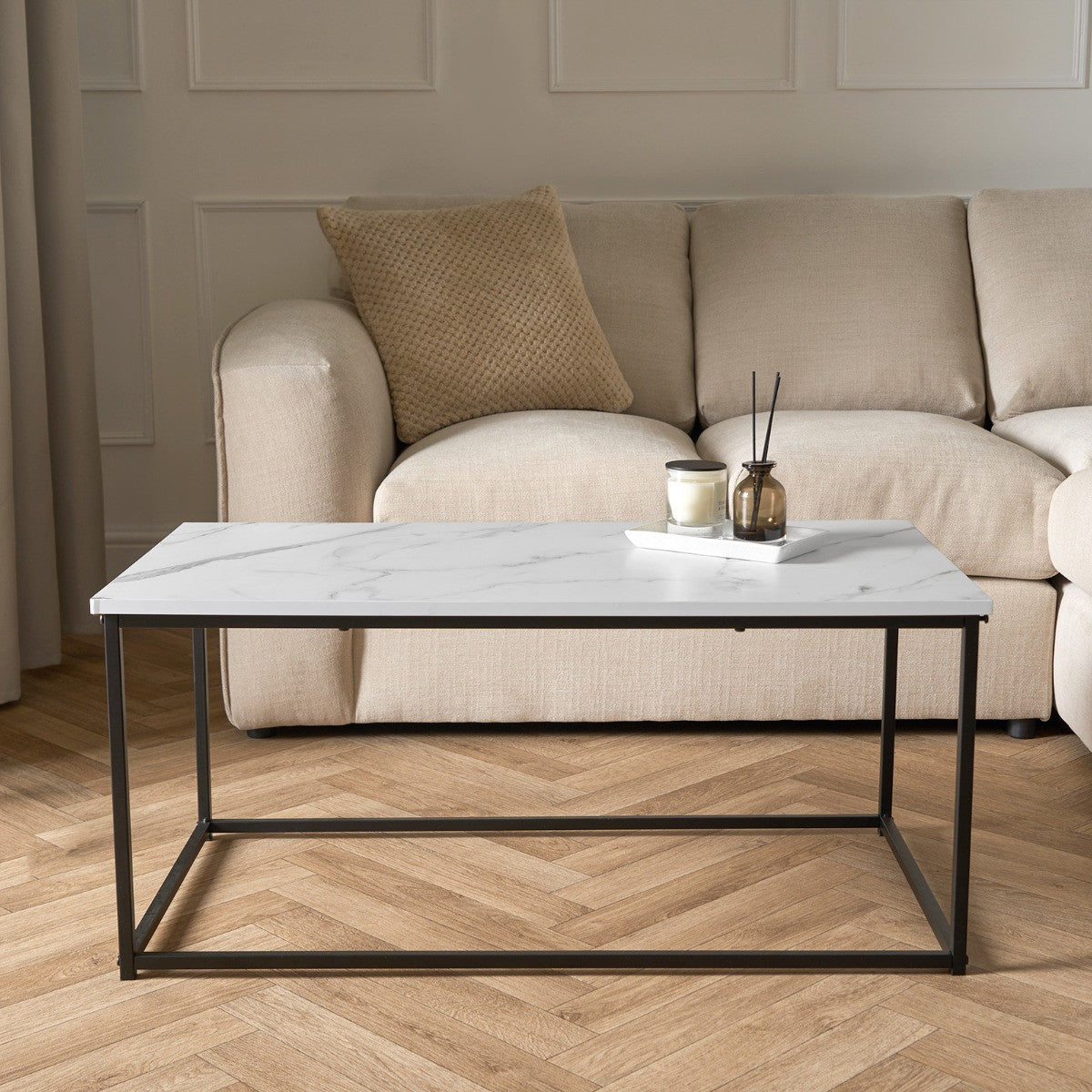 Manhattan Marble Effect Rectangle Coffee Table - Black/White Coffee table